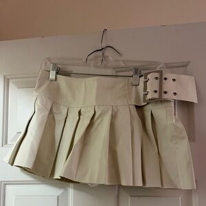Cream Pleated Mini Skirt